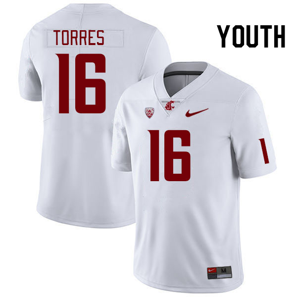 Youth #16 Ethan Torres Washington State Cougars College Football Jerseys Stitched Sale-White